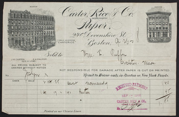 Carter Rice Boston Billhead for Carter, Rice & Co., paper, 246 Devonshire Street, Boston ...